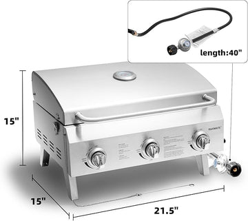 22" Portable Propane Gas Grill, 3-Burner Stainless Steel Tabletop BBQ with Foldable Legs, 30,000 BTU, Outdoor Camping & Tailgating Ready